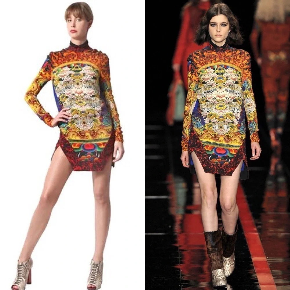 NWOT Just Cavalli Mandala Print Crepe Runway Dress Designer Women’s 6